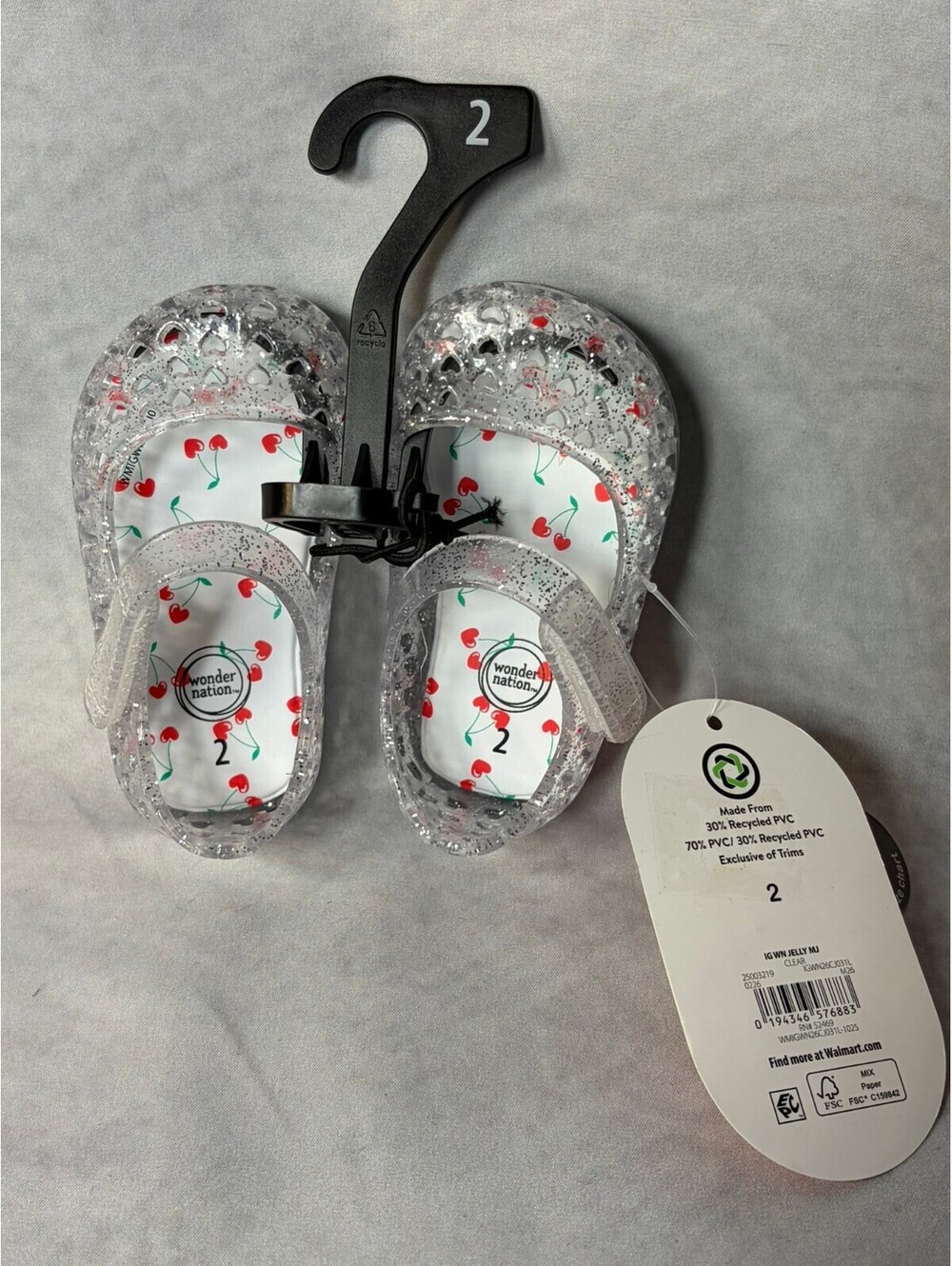 Wonder Nation Infant Girls Size 2 Clear Glitter Jelly Sandals Cherry Print NWT